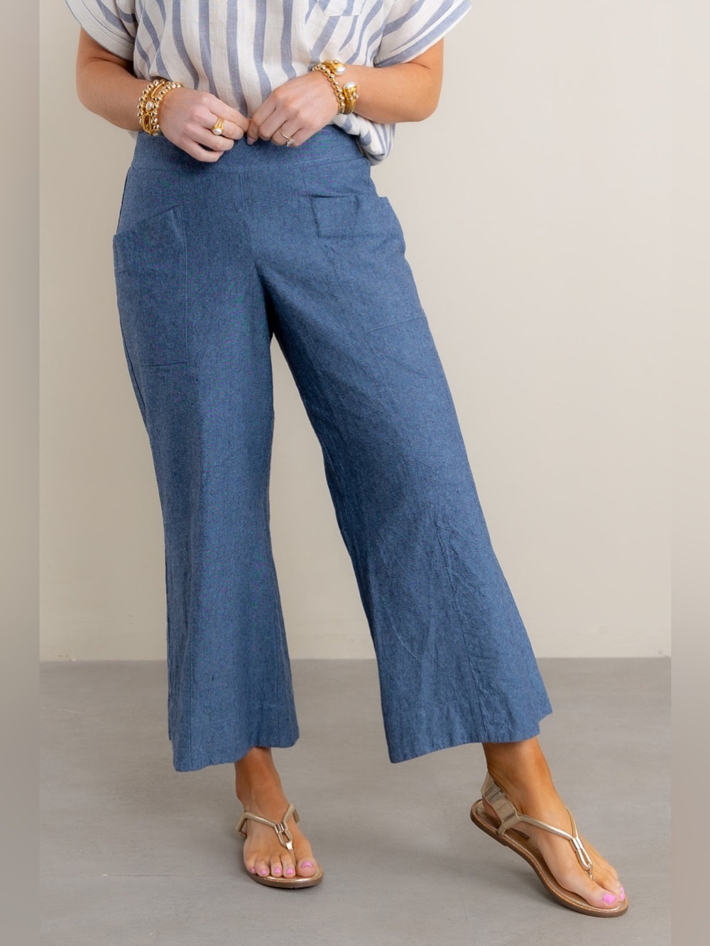 Ivy Jane Linen-Cotton Blend Cropped Wide Leg Pull On Pant Size Medium